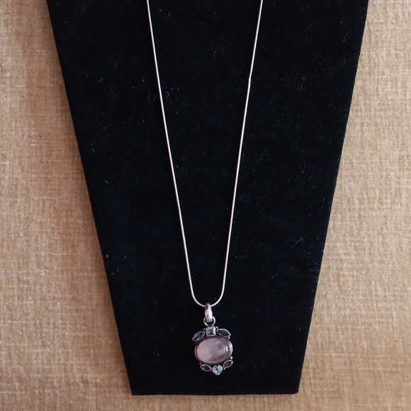 925 Italy Silver Snake Chain Crystal Pendant Necklace - Picture 3 of 12